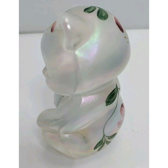 Fenton Art Glass Crystal Bear Figurine with Handpainted Floral Decoration Mint! - Picture 2 of 6